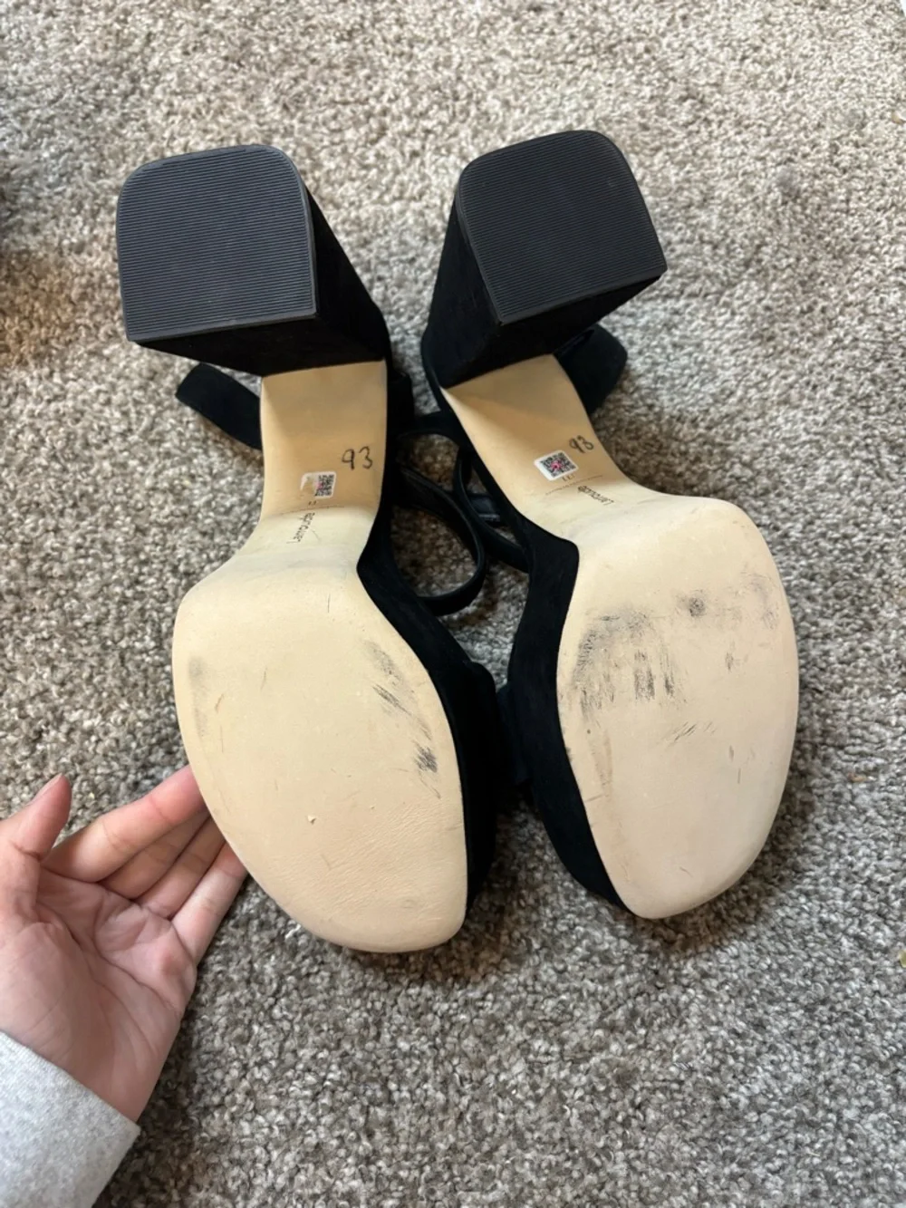 Larroude Dolly Sandal Black Suede Platform Ankle Strap Block Heel